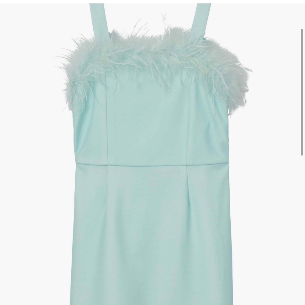 Feather Trim Mint Strap Dress